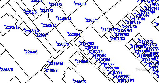 Parcela st. 2197/92 v KÚ Místek, Katastrální mapa