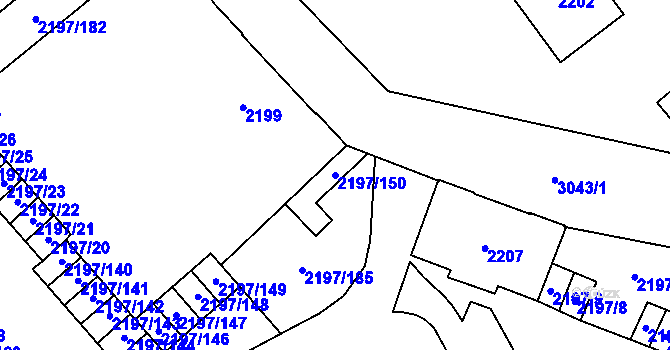 Parcela st. 2197/150 v KÚ Místek, Katastrální mapa
