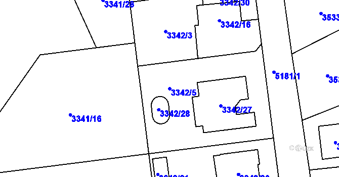 Parcela st. 3342/5 v KÚ Místek, Katastrální mapa