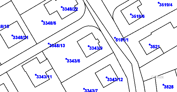 Parcela st. 3343/9 v KÚ Místek, Katastrální mapa