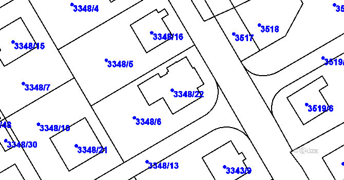 Parcela st. 3348/22 v KÚ Místek, Katastrální mapa
