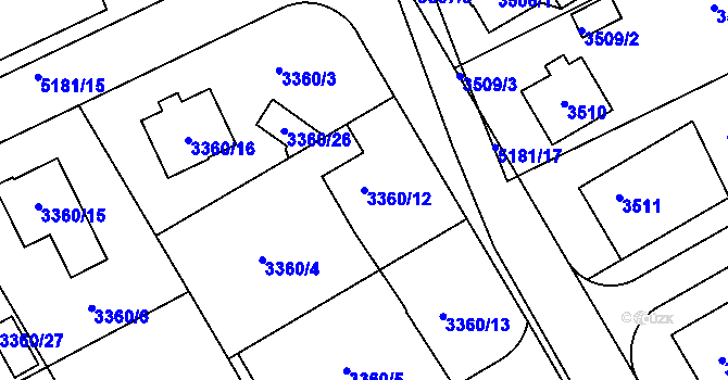 Parcela st. 3360/12 v KÚ Místek, Katastrální mapa