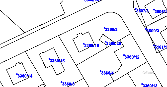 Parcela st. 3360/16 v KÚ Místek, Katastrální mapa
