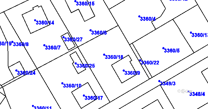 Parcela st. 3360/18 v KÚ Místek, Katastrální mapa