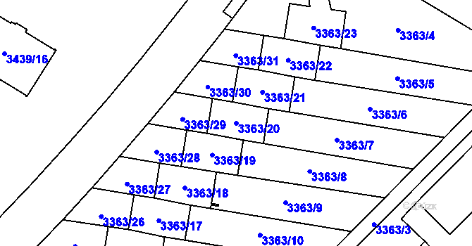 Parcela st. 3363/20 v KÚ Místek, Katastrální mapa