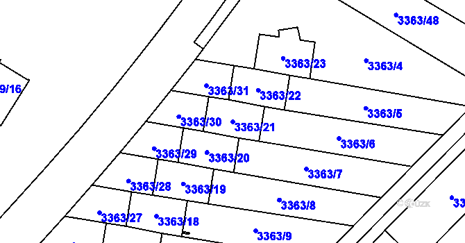 Parcela st. 3363/21 v KÚ Místek, Katastrální mapa
