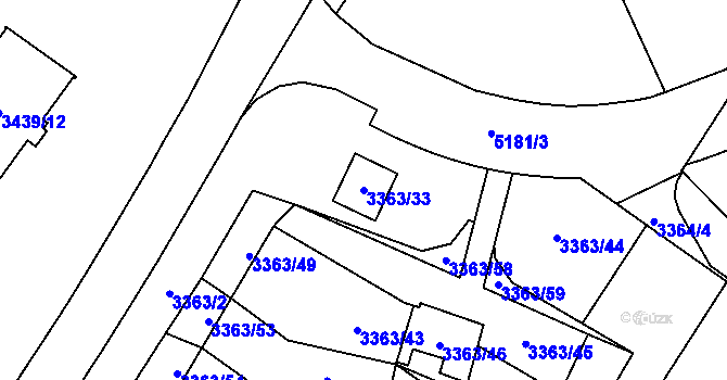 Parcela st. 3363/33 v KÚ Místek, Katastrální mapa