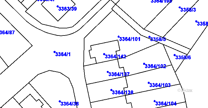 Parcela st. 3364/142 v KÚ Místek, Katastrální mapa