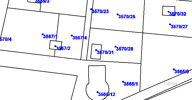 Parcela st. 3570/31 v KÚ Místek, Katastrální mapa