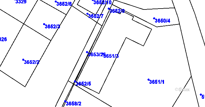 Parcela st. 3651/3 v KÚ Místek, Katastrální mapa