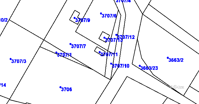 Parcela st. 3707/11 v KÚ Místek, Katastrální mapa