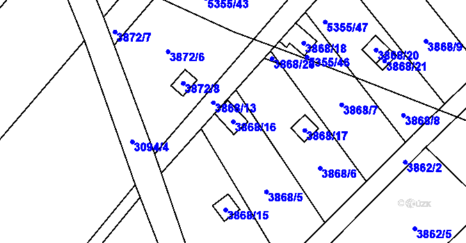 Parcela st. 3868/16 v KÚ Místek, Katastrální mapa