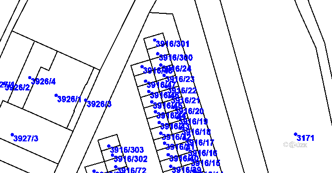 Parcela st. 3916/22 v KÚ Místek, Katastrální mapa