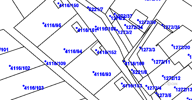 Parcela st. 4116/152 v KÚ Místek, Katastrální mapa