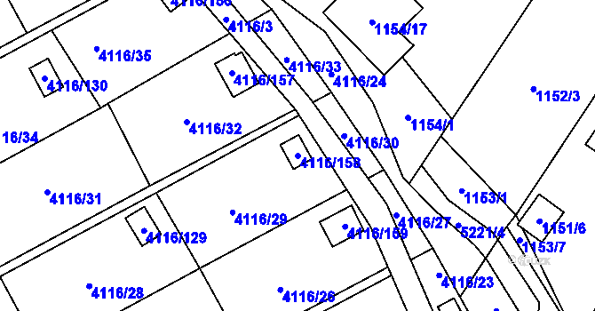 Parcela st. 4116/158 v KÚ Místek, Katastrální mapa