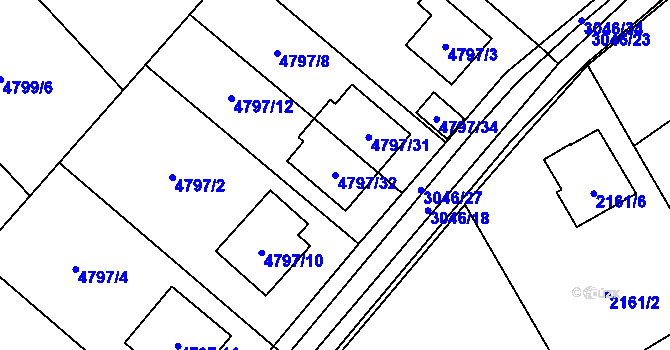 Parcela st. 4797/32 v KÚ Místek, Katastrální mapa