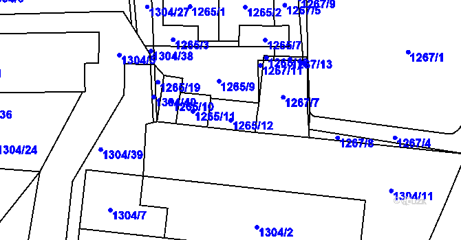 Parcela st. 1265/12 v KÚ Místek, Katastrální mapa