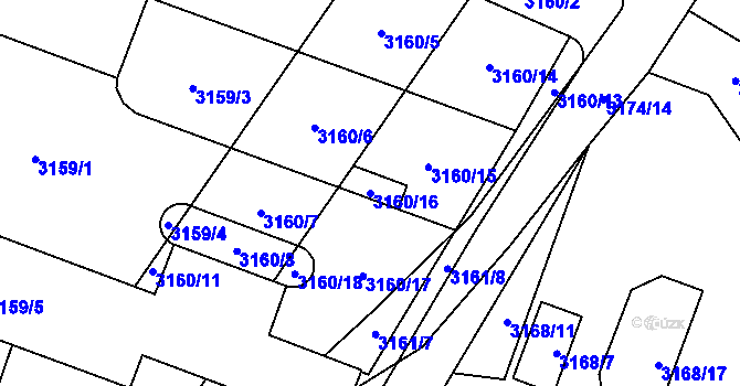 Parcela st. 3160/16 v KÚ Místek, Katastrální mapa