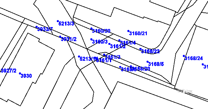 Parcela st. 3161/3 v KÚ Místek, Katastrální mapa