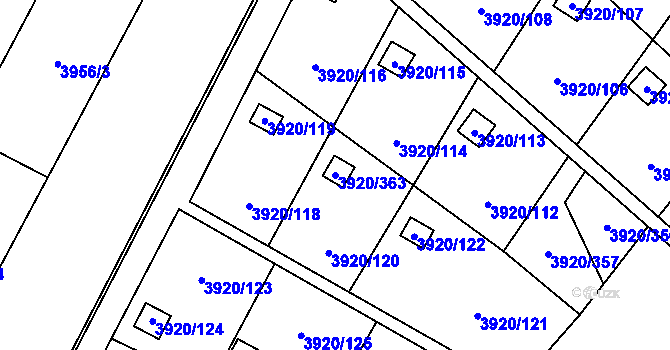 Parcela st. 3920/363 v KÚ Místek, Katastrální mapa