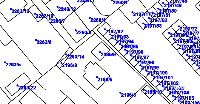 Parcela st. 2196/9 v KÚ Místek, Katastrální mapa