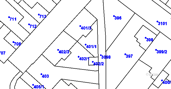 Parcela st. 401/1 v KÚ Místek, Katastrální mapa