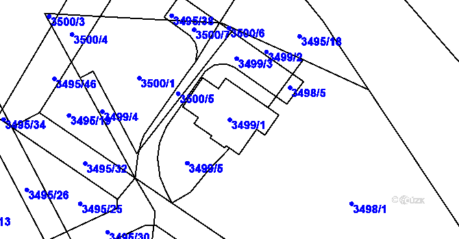 Parcela st. 3499/1 v KÚ Místek, Katastrální mapa