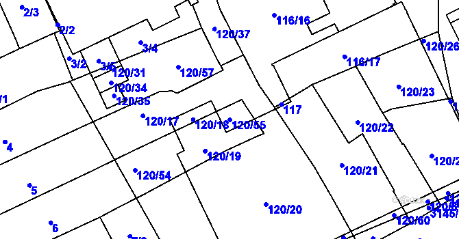Parcela st. 120/55 v KÚ Místek, Katastrální mapa