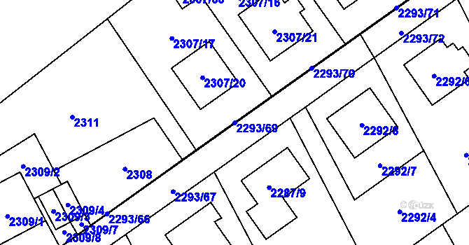 Parcela st. 2293/69 v KÚ Místek, Katastrální mapa