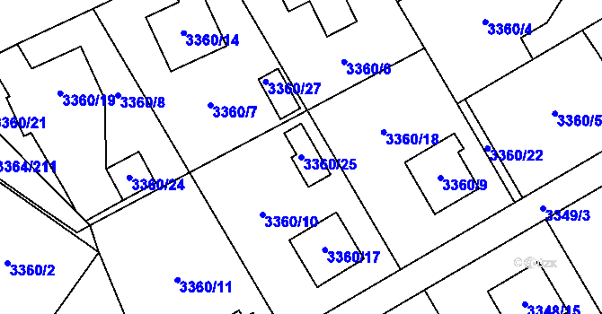 Parcela st. 3360/25 v KÚ Místek, Katastrální mapa