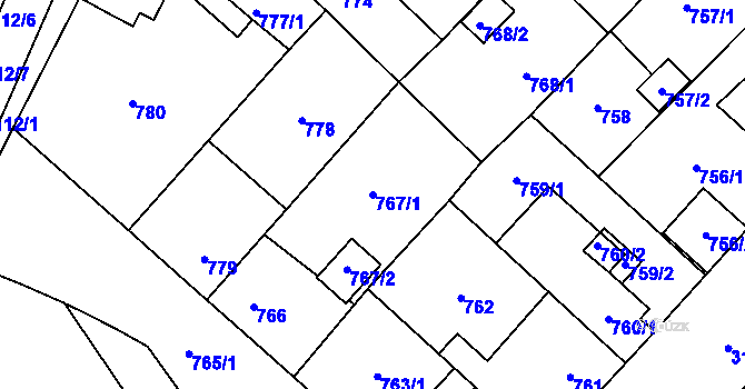 Parcela st. 767/1 v KÚ Místek, Katastrální mapa