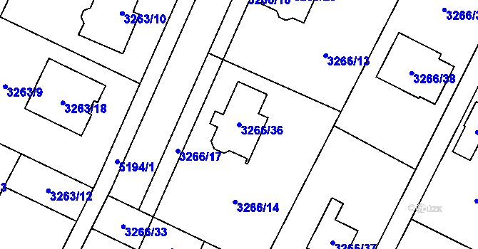 Parcela st. 3266/36 v KÚ Místek, Katastrální mapa