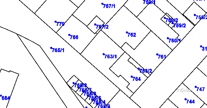 Parcela st. 763/1 v KÚ Místek, Katastrální mapa