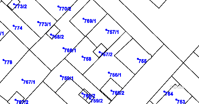 Parcela st. 757/2 v KÚ Místek, Katastrální mapa