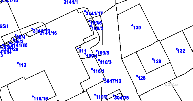 Parcela st. 109/5 v KÚ Místek, Katastrální mapa