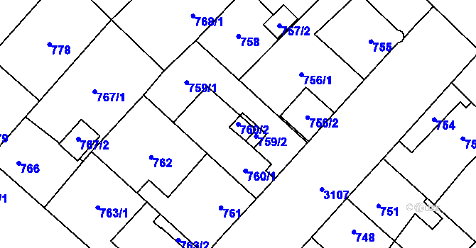 Parcela st. 760/2 v KÚ Místek, Katastrální mapa