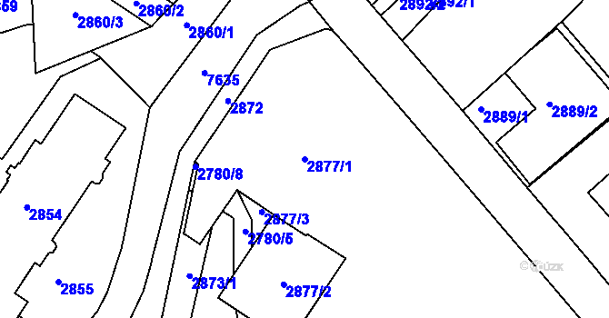 Parcela st. 2877/1 v KÚ Frýdek, Katastrální mapa