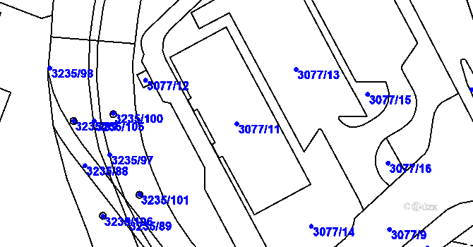 Parcela st. 3077/11 v KÚ Frýdek, Katastrální mapa