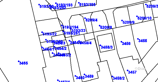 Parcela st. 3458/4 v KÚ Frýdek, Katastrální mapa