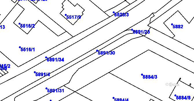 Parcela st. 5891/30 v KÚ Frýdek, Katastrální mapa