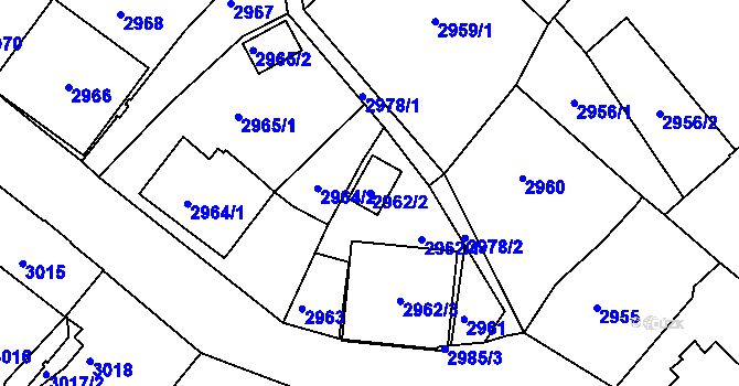 Parcela st. 2962/2 v KÚ Frýdek, Katastrální mapa