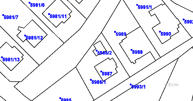 Parcela st. 5986/2 v KÚ Frýdek, Katastrální mapa