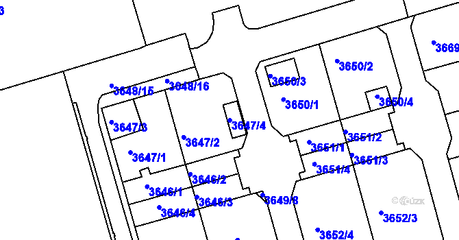 Parcela st. 3647/4 v KÚ Frýdek, Katastrální mapa