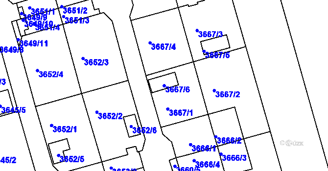 Parcela st. 3667/6 v KÚ Frýdek, Katastrální mapa