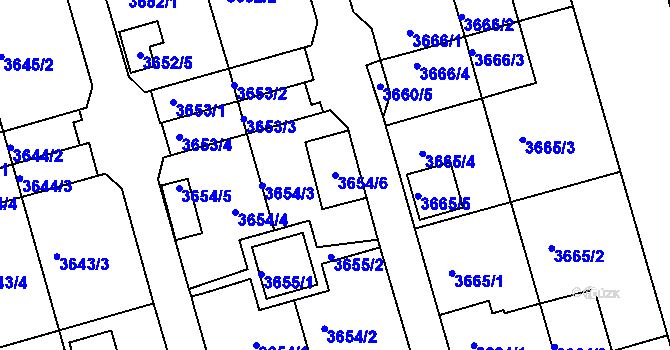 Parcela st. 3654/6 v KÚ Frýdek, Katastrální mapa
