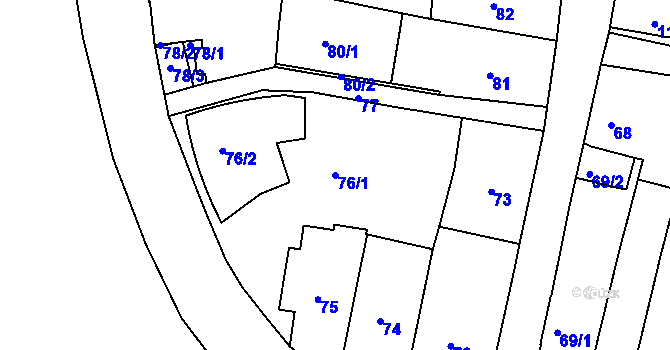 Parcela st. 76/1 v KÚ Frýdek, Katastrální mapa