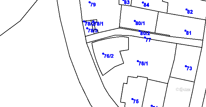 Parcela st. 76/2 v KÚ Frýdek, Katastrální mapa