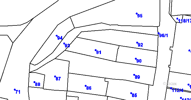 Parcela st. 91 v KÚ Frýdek, Katastrální mapa