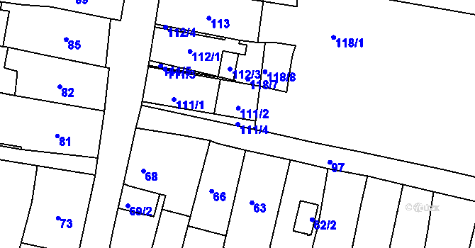 Parcela st. 111/4 v KÚ Frýdek, Katastrální mapa