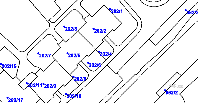Parcela st. 202/4 v KÚ Frýdek, Katastrální mapa